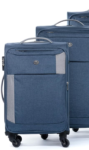 FERGÉ Juego 3 Maletas Blandas expandible Saint-Tropez Equipaje de Viaje Suave Spinner Set - 4 Ruedas giratorias Azul