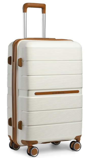 British Traveller Equipaje de Mano 56x37x22cm Maleta de Viaje Cabina Rígida Ligera Maleta de Cabina 4 Ruedas, Blanco