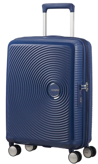 American Tourister Soundbox - Equipaje de mano ampliable Spinner S, 55 cm, 41 L, Azul (Azul Medianoche)
