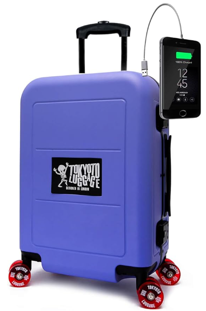 TOKYOTO Maleta de Cabina con Ruedas Skate Monopatín Cargador USB de Policarbonato Resistente Alemán 55x35x20 Maleta Rígida Trolley de Diseño Aceptado en Cabina Blue
