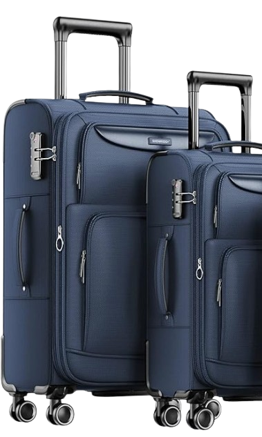 SHOWKOO Juego de Maletas Blandas 3 Piezas Ampliable Ligero Set Maletas de Viaje de Tela Cabina Trolley Duradero con 4 Ruedas Dobles Giratorias y Cierre TSA